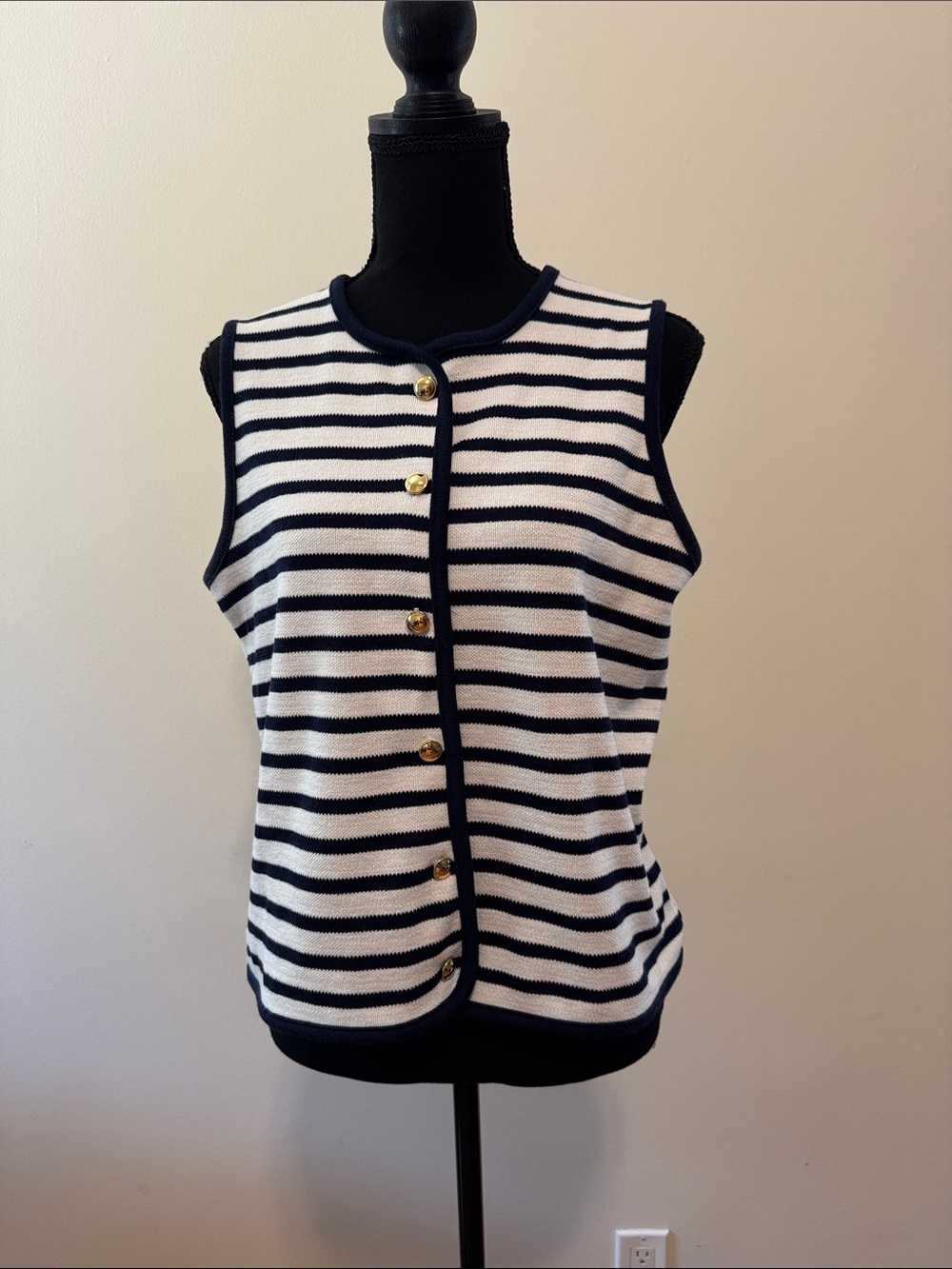Bailey 44 Navy and White Striped Sleeveless Button Shell